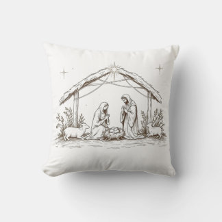Cojín Decorativo "Silent Night Nativity – Sepia Sketch Throw Pillow