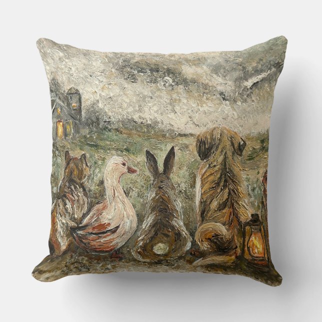 Cojín Decorativo Silent Watching Whimsical Farmhouse Animals  (Anverso)