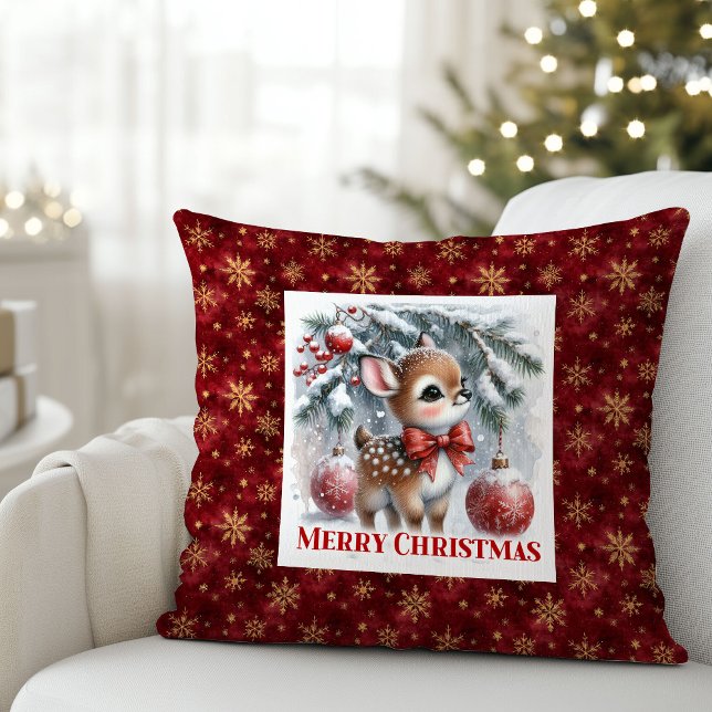 Cojín Decorativo Silent winter scene snowy baby fawn Christmas  (Silent winter scene snowy baby fawn Christmas pillow)