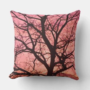 Cojín Decorativo Silhouette de árbol Rubor por la noche