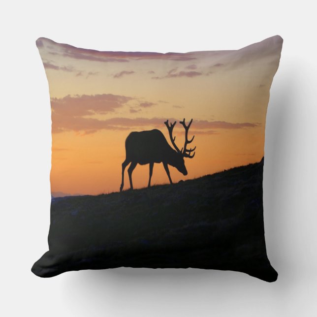 Cojín Decorativo Silhouette de Elk Sunset (Anverso)