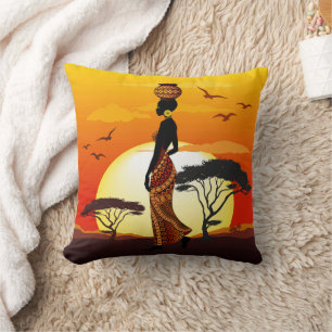 Cojín Decorativo Silhouette de una bella mujer africana sobre los S