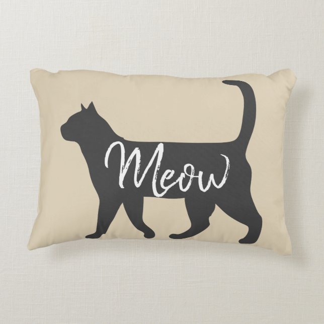 Cojín Decorativo Silhouette Gato Gris y Taupe Meow (Reverso)