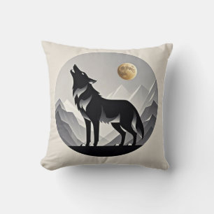 Cojín Decorativo Silhoux de lobo fino minimalista gris negro