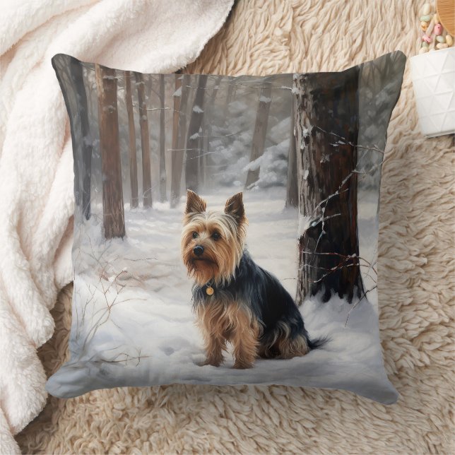 Cojín Decorativo Silky Terrier deja que nieve Navidades (Manta)
