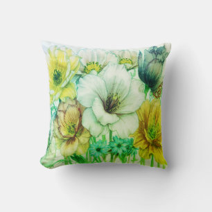 Cojín Decorativo Silla cama de sofá de flores florecidas verdes y a