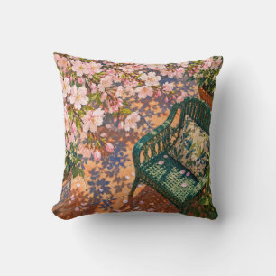 Cojín Decorativo Silla de mimbre verde flor de cerezo Jardín solead