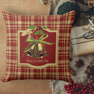 Cojín Decorativo Sillón De Navidad De Merry Con Platos De Oro Y Roj