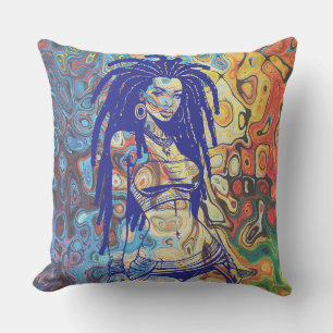 Cojín Decorativo Silueta audaz de una mujer con rastas.