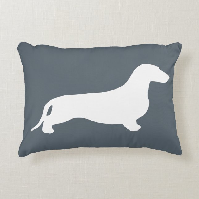 Cojín Decorativo Silueta blanca de Dachshund + tus ideas (Anverso)