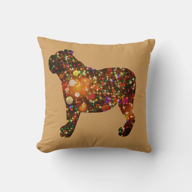 Cojín Decorativo Silueta brillante de Bokeh del bulldog (Anverso)