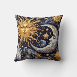Cojín Decorativo Silueta Celestial Medianoche Sol y Luna