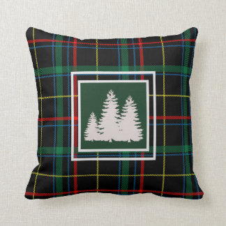 Cojín Decorativo Silueta de árbol de pino blanco verde tartán