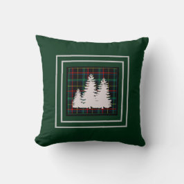 Cojín Decorativo Silueta de árbol de pino verde tartán