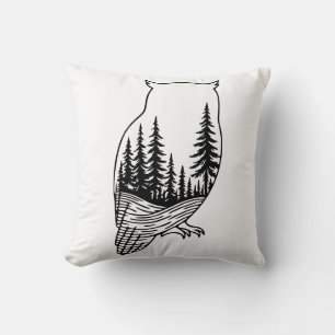 Cojín Decorativo Silueta de búho con escena forestal