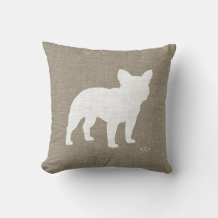 Cojín Decorativo Silueta de Bulldog Francés Blanco Amante de Perros
