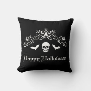 Cojín Decorativo Silueta de cráneo y murciélagos Feliz Halloween Ne