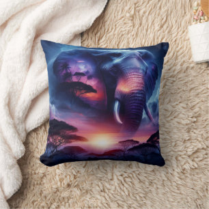 Cojín Decorativo Silueta de elefante al atardecer