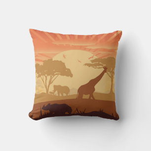 Cojín Decorativo Silueta de Fauna al Atardecer Safari Boho Naturale