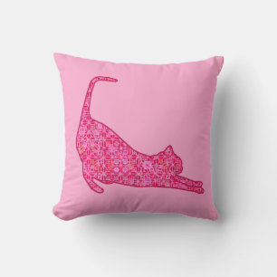 Cojín Decorativo Silueta de gato estirándose en batik rosa fucsia