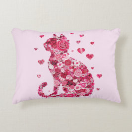 Cojín Decorativo Silueta de gato floral ArtFaux tela envuelta