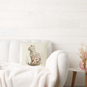 Cojín Decorativo Silueta de gato floral boho flor silvestre