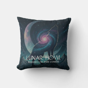 Cojín Decorativo Silueta de lobo galaxia con luna de nebulosa místi