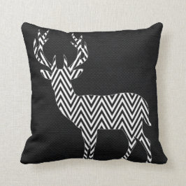 Cojín Decorativo Silueta de los ciervos de Chevron en blanco negro