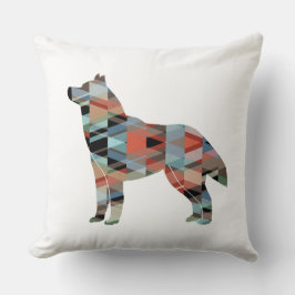 Cojín Decorativo Silueta de patrón geométrico siberiano Husky negro