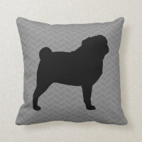 Silueta de perro negro pug sobre hueso gris