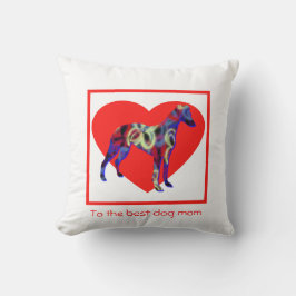 Cojín Decorativo Silueta de perro Whippet corazón rojo día de la ma