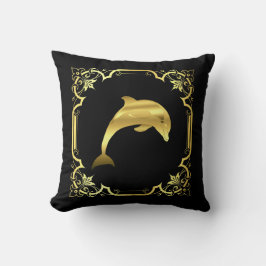 Cojín Decorativo Silueta de saltar de delfín náutico/dorado/negro