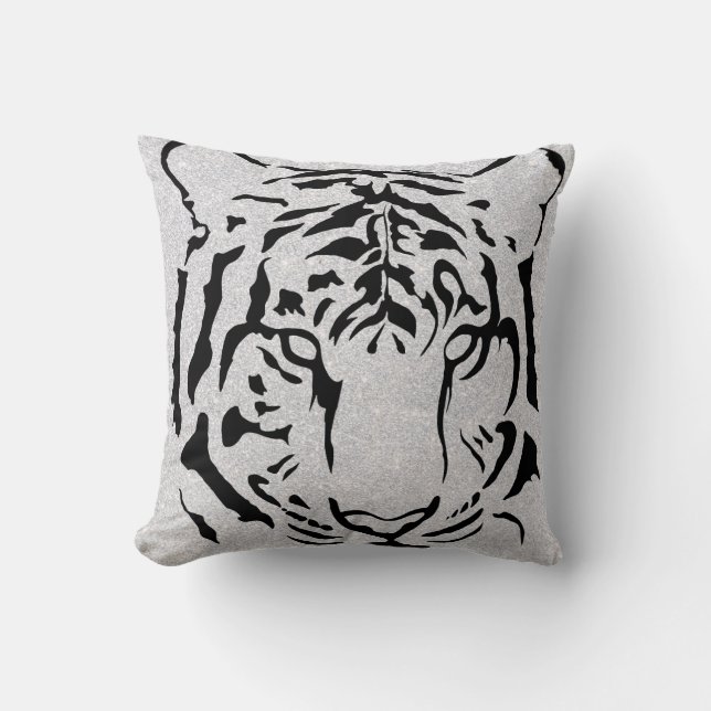 Cojín Decorativo Silueta de tigre blanco y negro (Anverso)