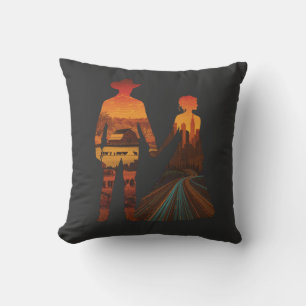 Cojín Decorativo Silueta de vaquero rural y chica de ciudad