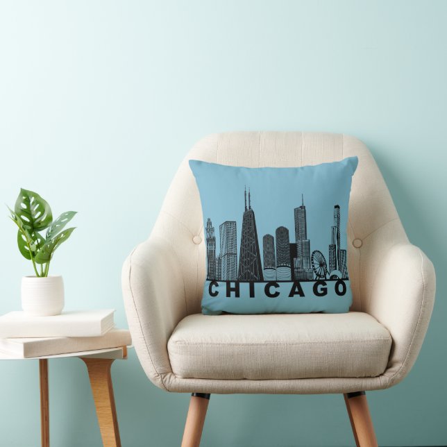 Cojín Decorativo Silueta del horizonte de Chicago (Silla)