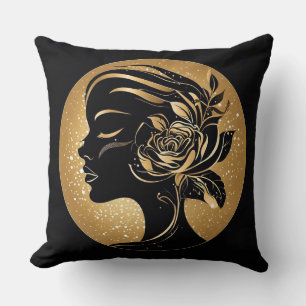 Cojín Decorativo Silueta dorada elegante con adorno floral