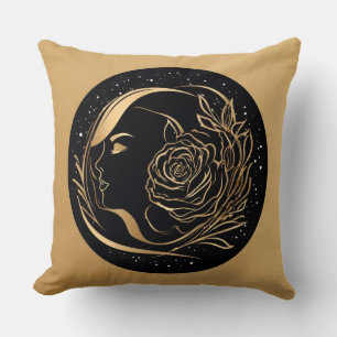 Cojín Decorativo Silueta elegante de una mujer con elementos floral