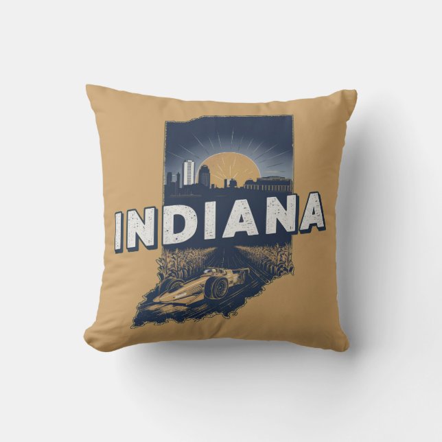 Cojín Decorativo Silueta escénica de Retro Indiana (Anverso)