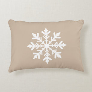 Cojín Decorativo Silueta festiva de copo de nieve beige y blanco