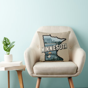 Cojín Decorativo Silueta retro escénica del estado de Minnesota