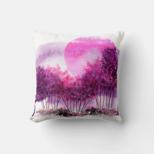 Cojín Decorativo silueta rosa y púrpura de árboles en el fondo