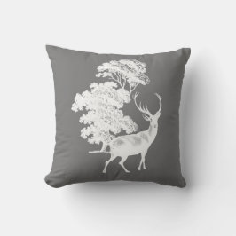 Cojín Decorativo Silueta rusa de ciervos blancos sobre gris