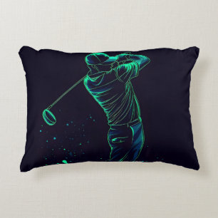 Cojín Decorativo Silueta verde brillante de Golfer minimalista