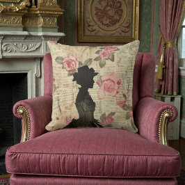 Cojín Decorativo Silueta Victoriana Antigua con Rosas Rosadas