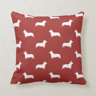 Cojín Decorativo Siluetas de corgi galés de color rojo