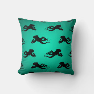 Cojín Decorativo Siluetas divertidas de pulpo en verde