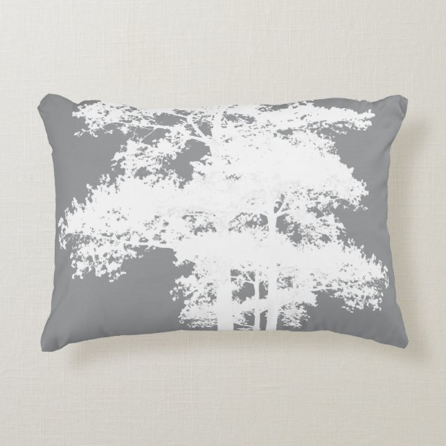 Cojín Decorativo Siluetas elegantes de árbol blanco gris minimalist (Anverso)