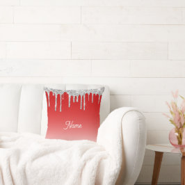 Cojín Decorativo Silver Glitter Drip Red Background