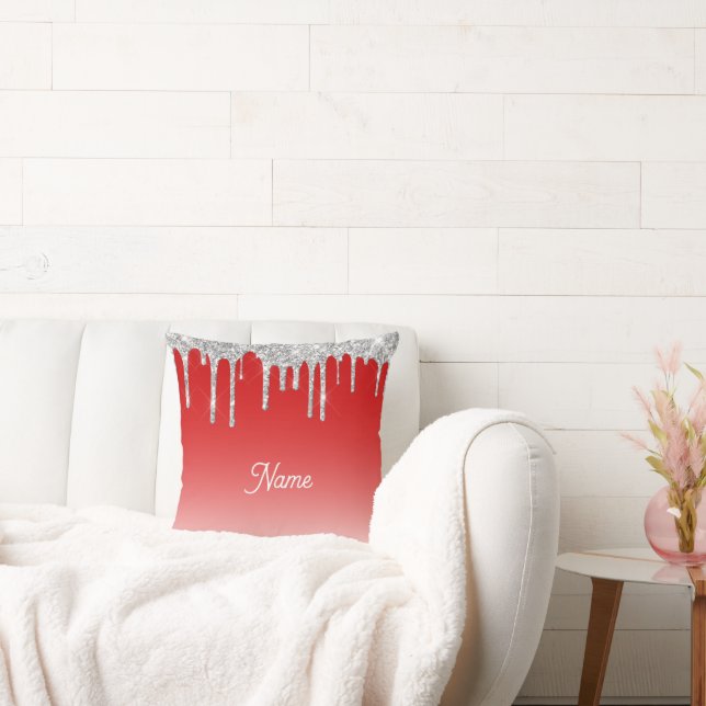 Cojín Decorativo Silver Glitter Drip Red Background (Sofá)