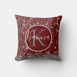 Cojín Decorativo Silver Lotus Mandala con estrellas plateadas en ro